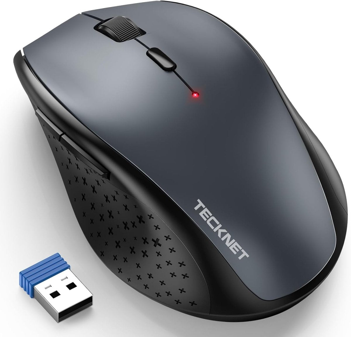 TECKNETTECKNET Wireless Mouse, 2.4G USB Computer Mouse with 6 - Level Adjustable 4800 DPI, Silent Quiet Click，30 Months Battery, Ergonomic Grips, 6 Buttons Portable for PC, Chromebook, Mac - Grey - [Color/Material] [Main Feature] for [Target Device/Scenario]