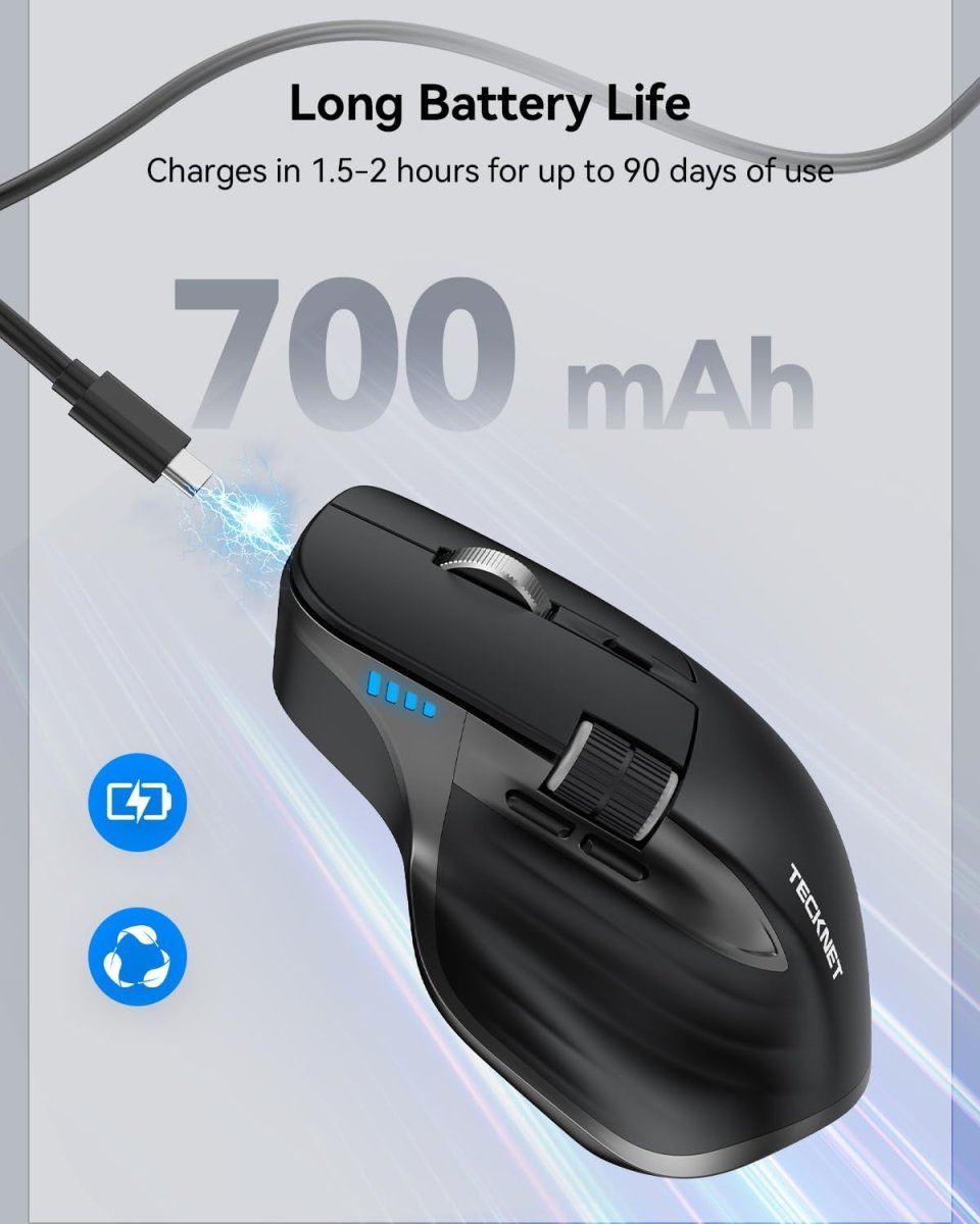 TECKNETTECKNET Wireless Mouse, Bluetooth Mouse (BT5.0/5.0 & 2.4G) Rechargeable 4800 DPI Ergonomic Optical Mouse with 6 Adjustable - [Color/Material] [Main Feature] for [Target Device/Scenario]