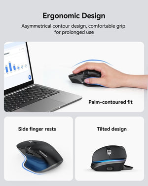 TECKNETTECKNET Wireless Mouse, Bluetooth Mouse (BT5.0/5.0 & 2.4G) Rechargeable 4800 DPI Ergonomic Optical Mouse with 6 Adjustable - [Color/Material] [Main Feature] for [Target Device/Scenario]
