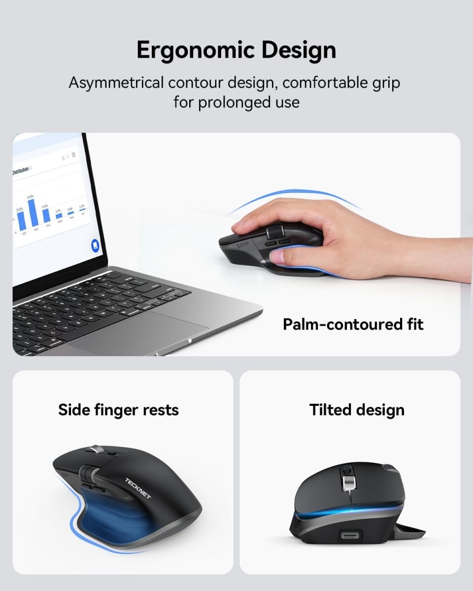 TECKNETTECKNET Wireless Mouse, Bluetooth Mouse (BT5.0/5.0 & 2.4G) Rechargeable 4800 DPI Ergonomic Optical Mouse with 6 Adjustable - [Color/Material] [Main Feature] for [Target Device/Scenario]