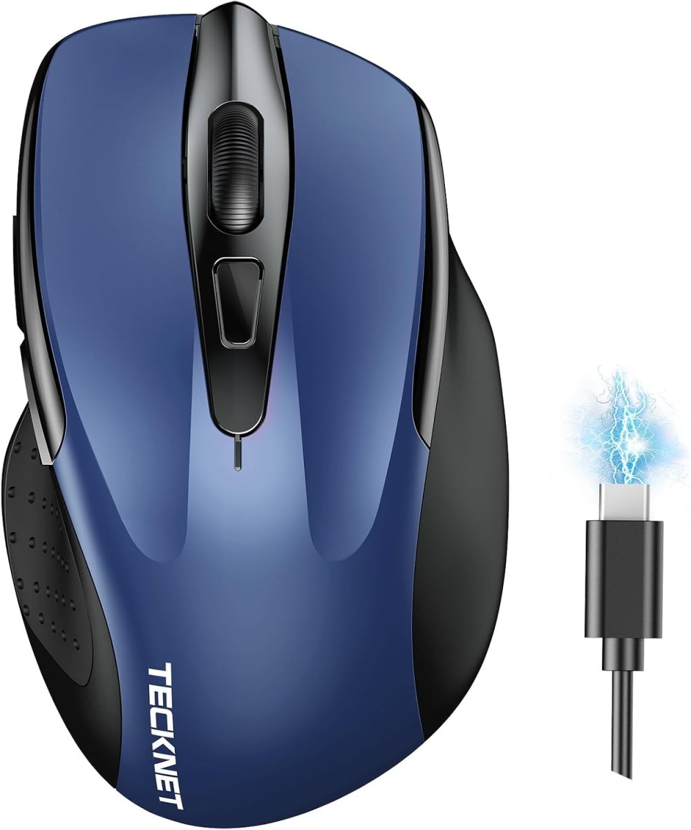 TECKNETTECKNET Wireless Mouse (BT5.0/3.0 & 2.4G) Rechargeable 4800 DPI Silent USB A & Bluetooth Mouse 6 Buttons, Wide Compatibility - Blue - [Color/Material] [Main Feature] for [Target Device/Scenario]