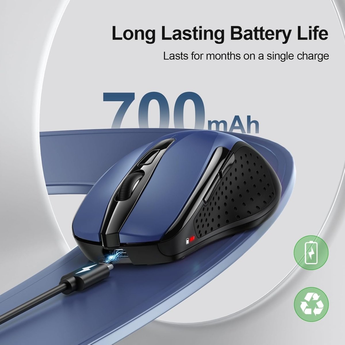 TECKNETTECKNET Wireless Mouse (BT5.0/3.0 & 2.4G) Rechargeable 4800 DPI Silent USB A & Bluetooth Mouse 6 Buttons, Wide Compatibility - Blue - [Color/Material] [Main Feature] for [Target Device/Scenario]