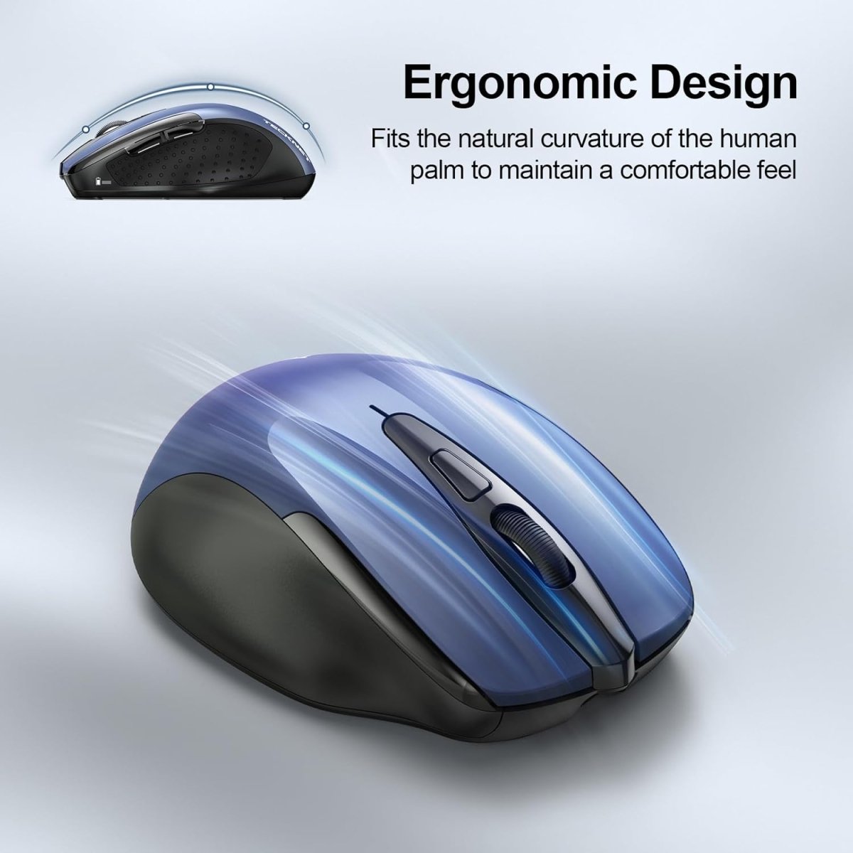 TECKNETTECKNET Wireless Mouse (BT5.0/3.0 & 2.4G) Rechargeable 4800 DPI Silent USB A & Bluetooth Mouse 6 Buttons, Wide Compatibility - Blue - [Color/Material] [Main Feature] for [Target Device/Scenario]