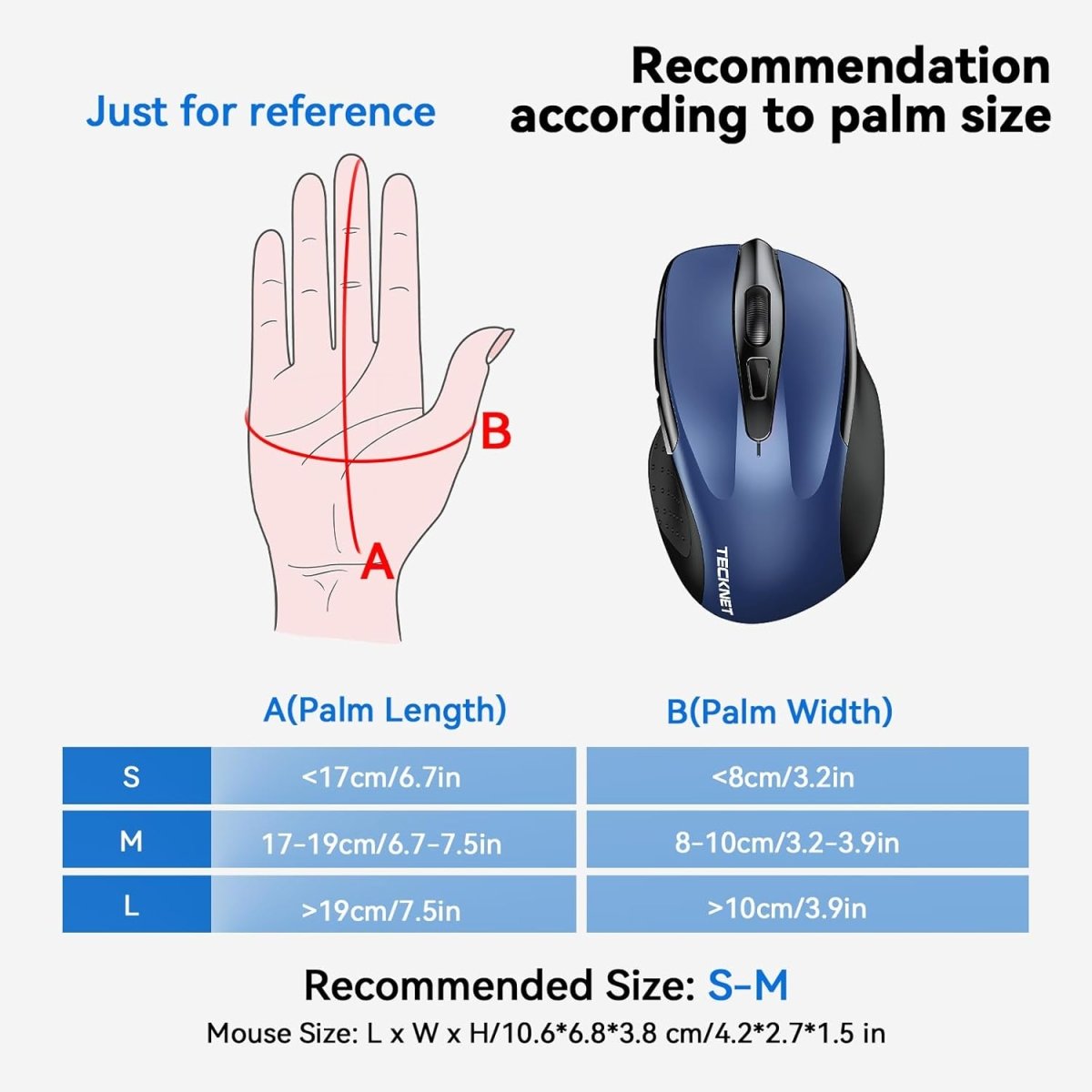 TECKNETTECKNET Wireless Mouse (BT5.0/3.0 & 2.4G) Rechargeable 4800 DPI Silent USB A & Bluetooth Mouse 6 Buttons, Wide Compatibility - Blue - [Color/Material] [Main Feature] for [Target Device/Scenario]