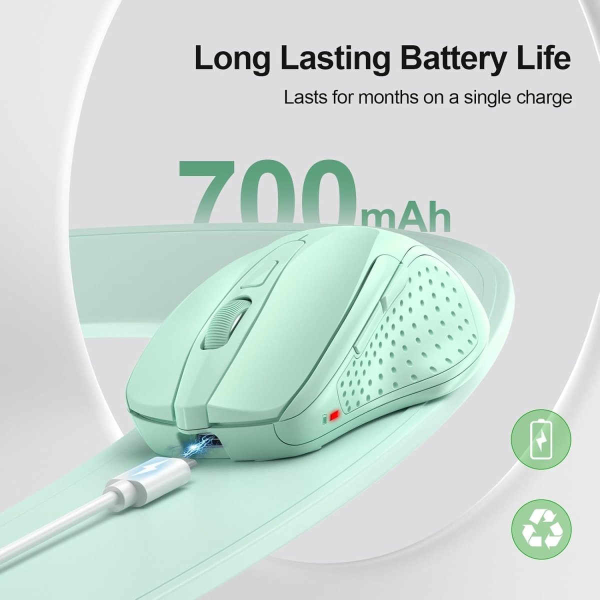 TECKNETTECKNET Wireless Mouse (BT5.0/3.0 & 2.4G) Rechargeable 4800 DPI Silent USB A & Bluetooth Mouse 6 Buttons, Wide Compatibility - Green - [Color/Material] [Main Feature] for [Target Device/Scenario]
