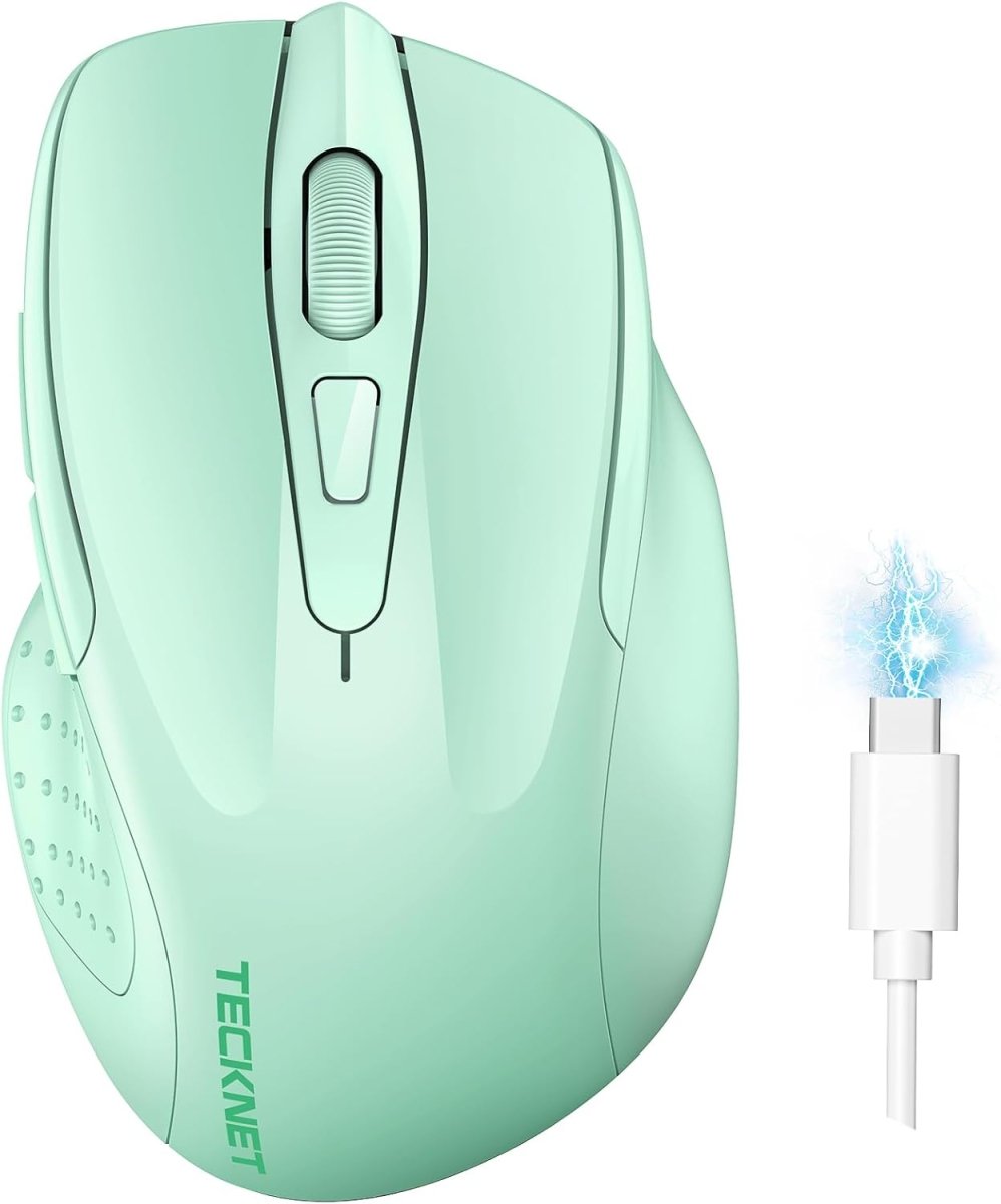 TECKNETTECKNET Wireless Mouse (BT5.0/3.0 & 2.4G) Rechargeable 4800 DPI Silent USB A & Bluetooth Mouse 6 Buttons, Wide Compatibility - Green - [Color/Material] [Main Feature] for [Target Device/Scenario]