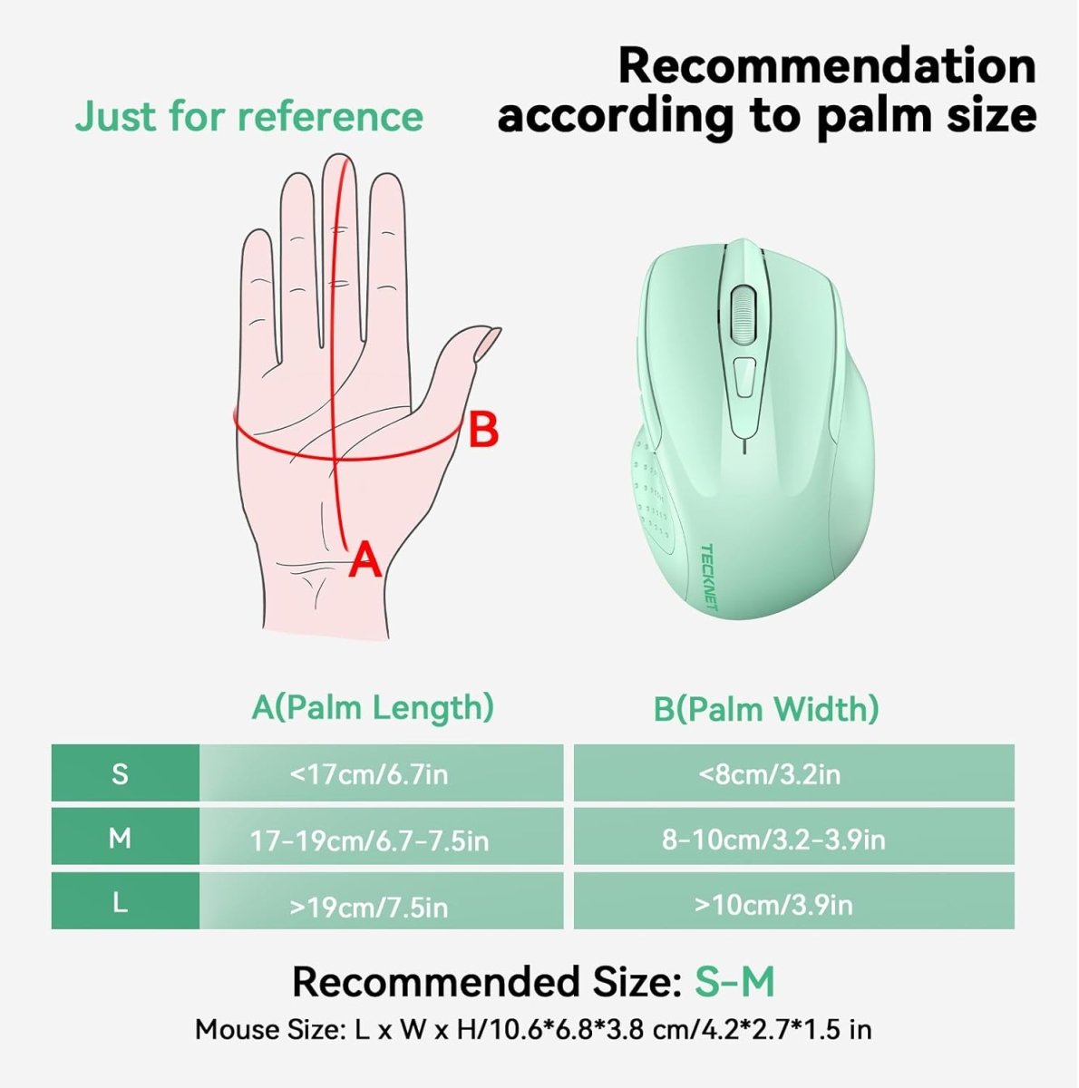 TECKNETTECKNET Wireless Mouse (BT5.0/3.0 & 2.4G) Rechargeable 4800 DPI Silent USB A & Bluetooth Mouse 6 Buttons, Wide Compatibility - Green - [Color/Material] [Main Feature] for [Target Device/Scenario]