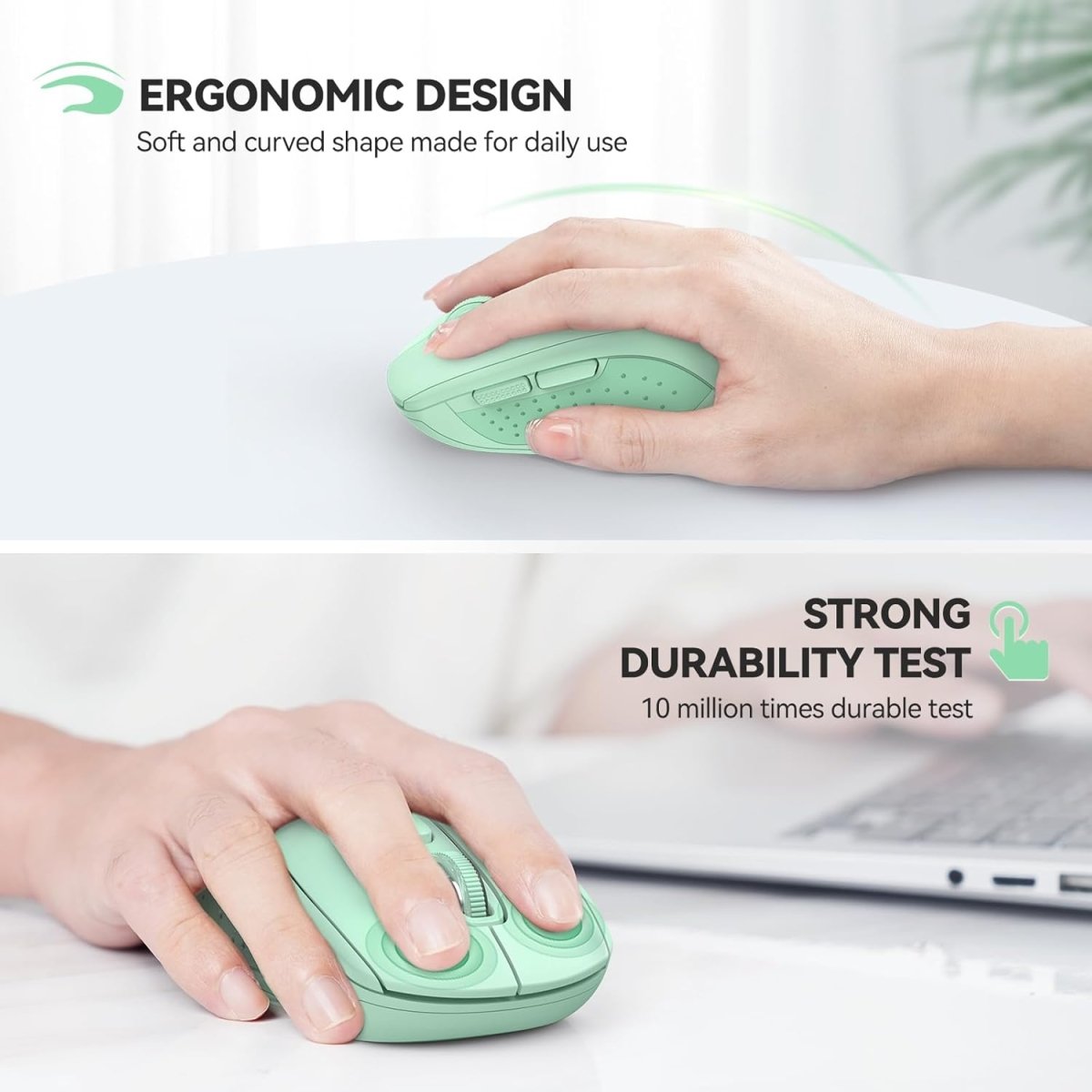 TECKNETTECKNET Wireless Mouse (BT5.0/3.0 & 2.4G) Rechargeable 4800 DPI Silent USB A & Bluetooth Mouse 6 Buttons, Wide Compatibility - Green - [Color/Material] [Main Feature] for [Target Device/Scenario]