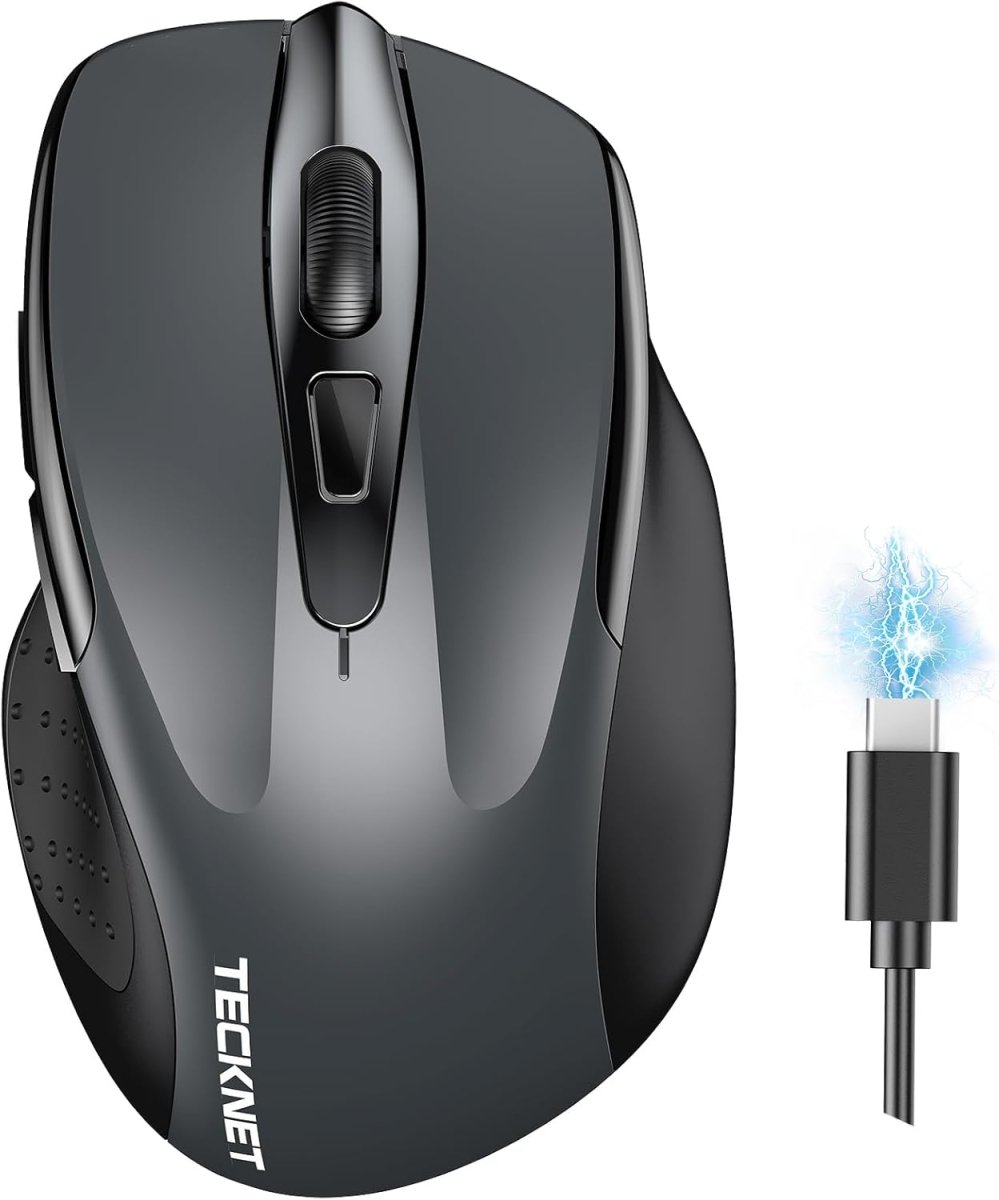 TECKNETTECKNET Wireless Mouse (BT5.0/3.0 & 2.4G) Rechargeable 4800 DPI Silent USB A & Bluetooth Mouse 6 Buttons, Wide Compatibility - Grey - [Color/Material] [Main Feature] for [Target Device/Scenario]