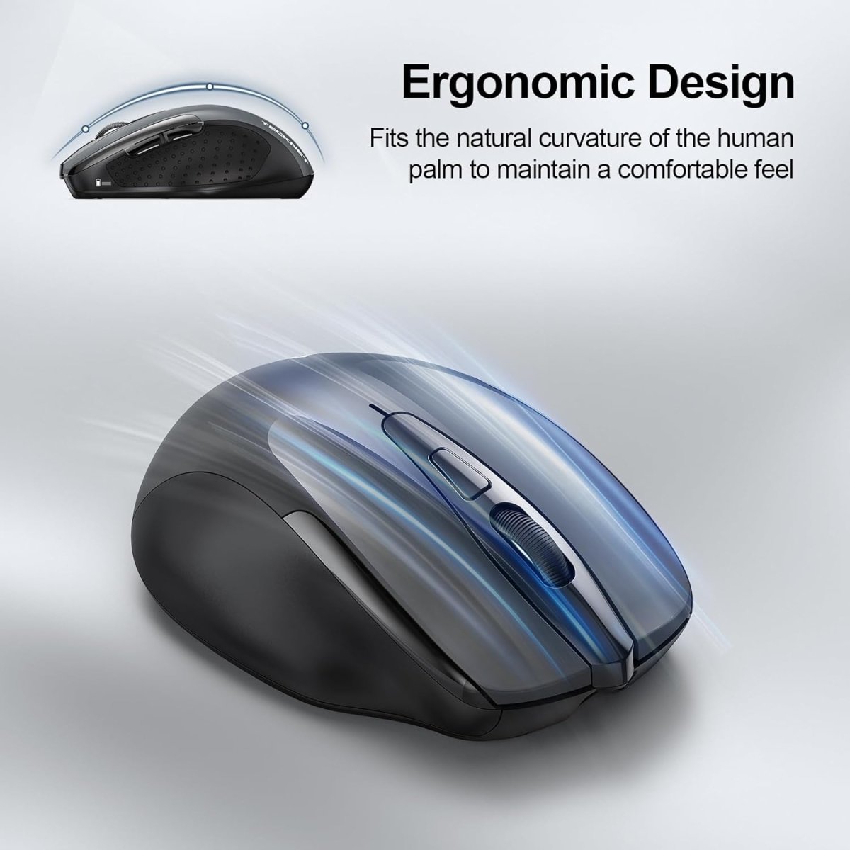 TECKNETTECKNET Wireless Mouse (BT5.0/3.0 & 2.4G) Rechargeable 4800 DPI Silent USB A & Bluetooth Mouse 6 Buttons, Wide Compatibility - Grey - [Color/Material] [Main Feature] for [Target Device/Scenario]