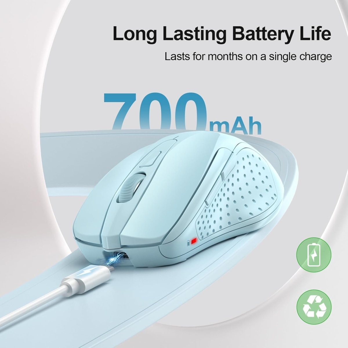 TECKNETTECKNET Wireless Mouse (BT5.0/3.0 & 2.4G) Rechargeable 4800 DPI Silent USB A & Bluetooth Mouse 6 Buttons, Wide Compatibility - Lightblue - [Color/Material] [Main Feature] for [Target Device/Scenario]
