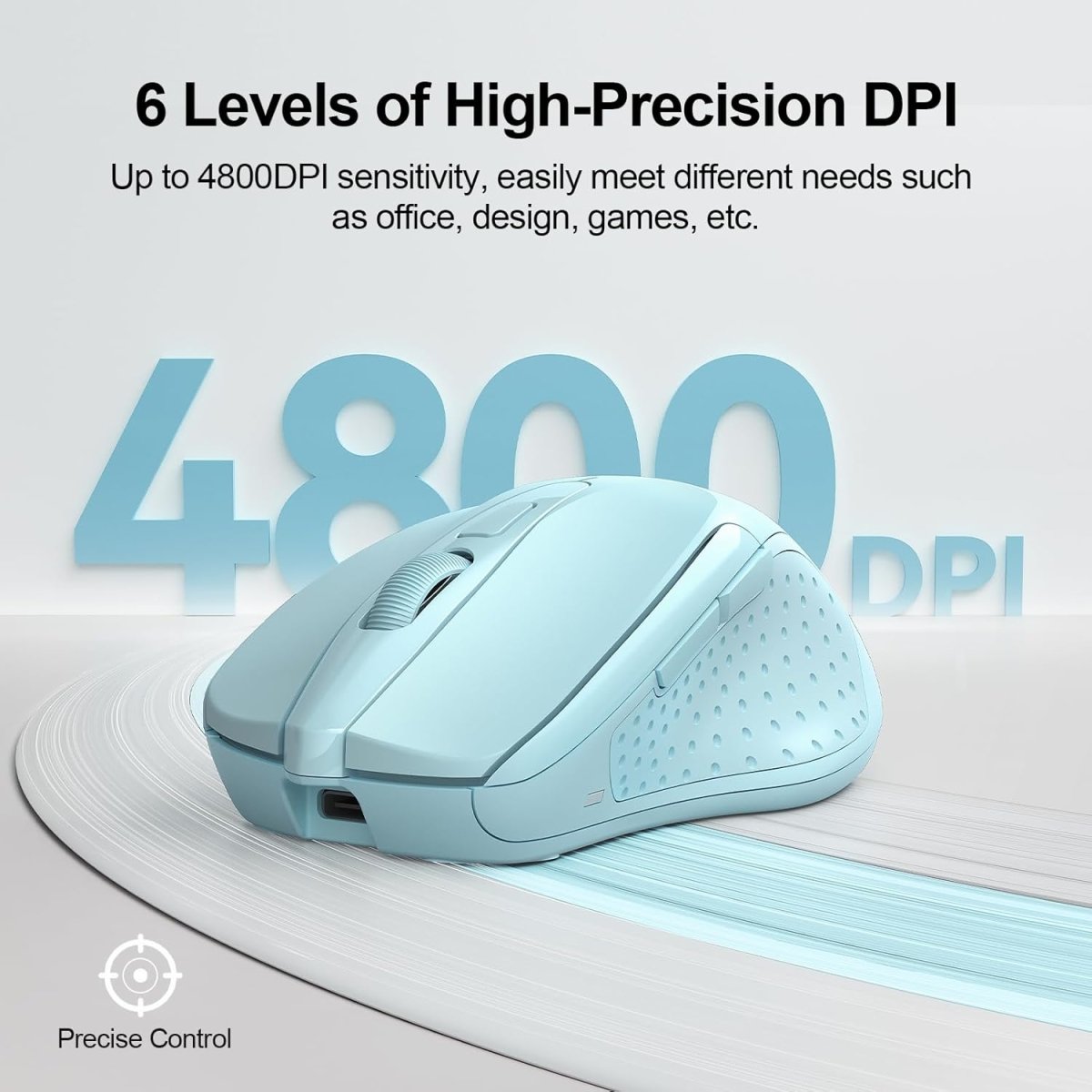 TECKNETTECKNET Wireless Mouse (BT5.0/3.0 & 2.4G) Rechargeable 4800 DPI Silent USB A & Bluetooth Mouse 6 Buttons, Wide Compatibility - Lightblue - [Color/Material] [Main Feature] for [Target Device/Scenario]