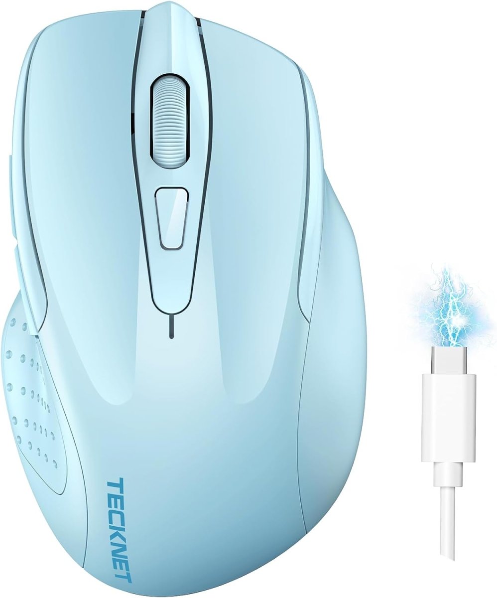 TECKNETTECKNET Wireless Mouse (BT5.0/3.0 & 2.4G) Rechargeable 4800 DPI Silent USB A & Bluetooth Mouse 6 Buttons, Wide Compatibility - Lightblue - [Color/Material] [Main Feature] for [Target Device/Scenario]