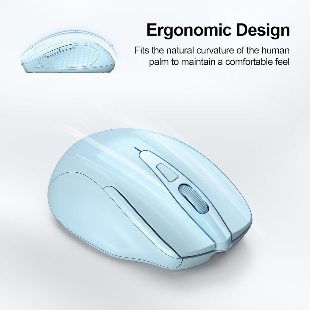 TECKNETTECKNET Wireless Mouse (BT5.0/3.0 & 2.4G) Rechargeable 4800 DPI Silent USB A & Bluetooth Mouse 6 Buttons, Wide Compatibility - Lightblue - [Color/Material] [Main Feature] for [Target Device/Scenario]