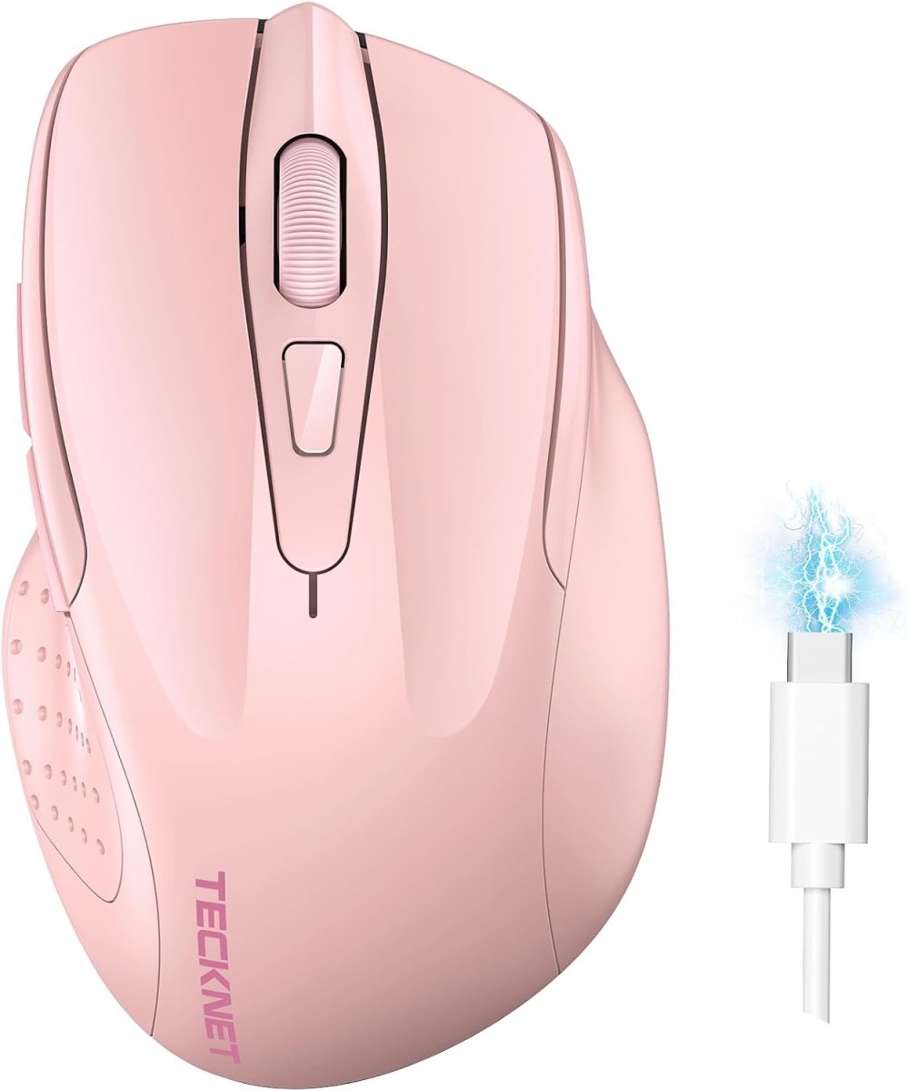 TECKNETTECKNET Wireless Mouse (BT5.0/3.0 & 2.4G) Rechargeable 4800 DPI Silent USB A & Bluetooth Mouse 6 Buttons, Wide Compatibility - Pink - [Color/Material] [Main Feature] for [Target Device/Scenario]