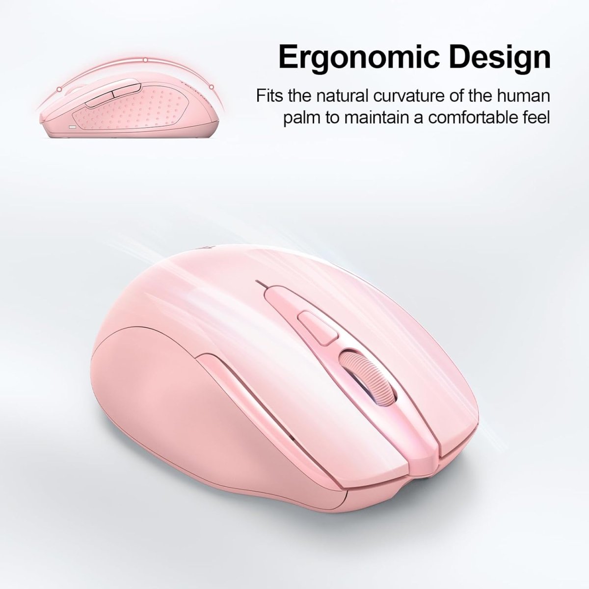 TECKNETTECKNET Wireless Mouse (BT5.0/3.0 & 2.4G) Rechargeable 4800 DPI Silent USB A & Bluetooth Mouse 6 Buttons, Wide Compatibility - Pink - [Color/Material] [Main Feature] for [Target Device/Scenario]