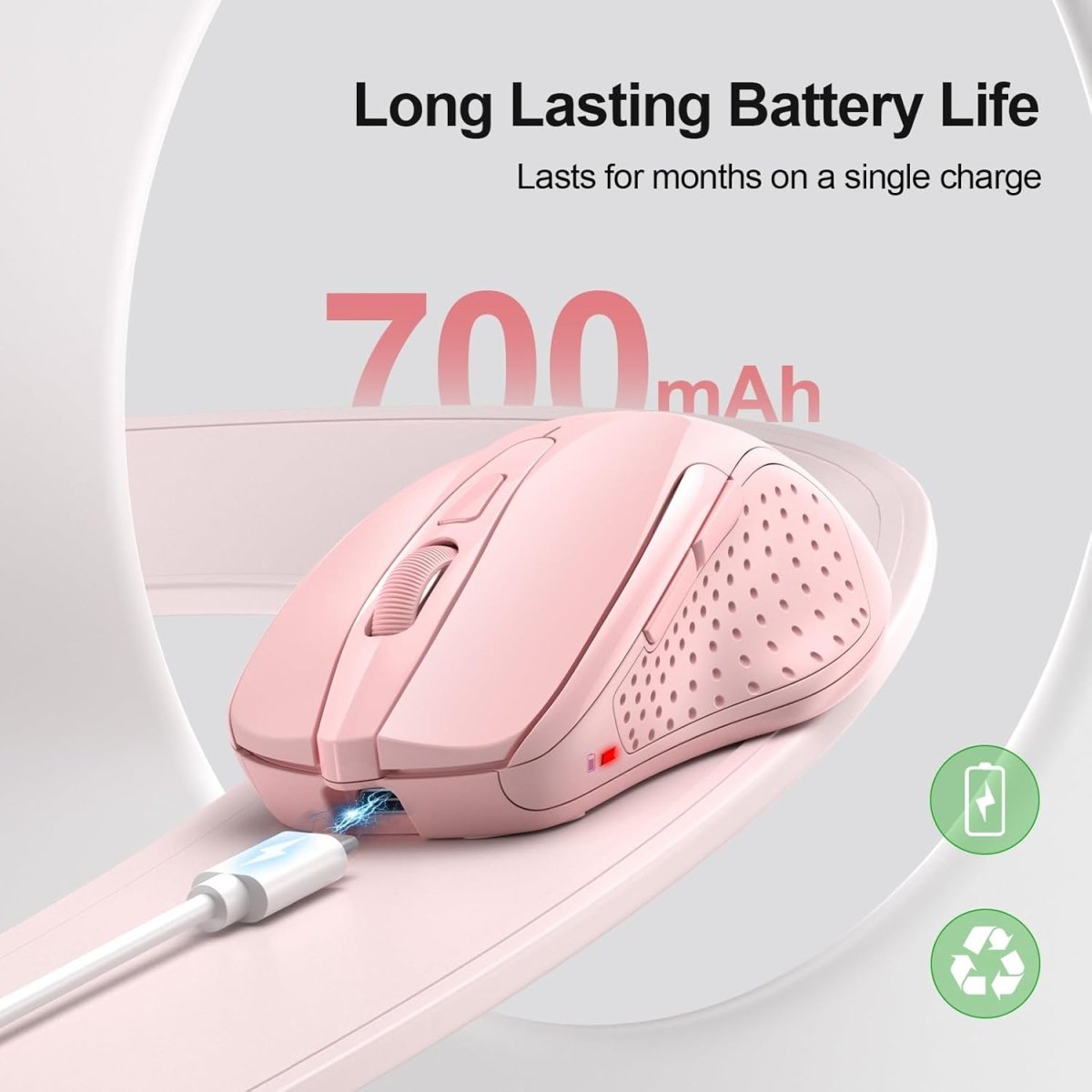 TECKNETTECKNET Wireless Mouse (BT5.0/3.0 & 2.4G) Rechargeable 4800 DPI Silent USB A & Bluetooth Mouse 6 Buttons, Wide Compatibility - Pink - [Color/Material] [Main Feature] for [Target Device/Scenario]