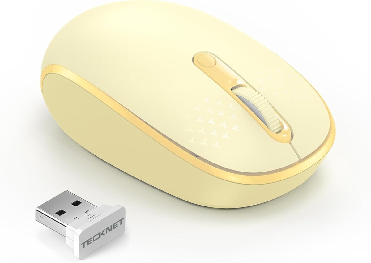 TECKNETTECKNET Wireless Mouse for Laptop, 2.4G Quiet Computer Mouse with USB Receiver, 4 Buttons Portable Cordless Mice for Chromebook, Laptop, PC, Mac, 800/1200/1600 DPI - Yellow - [Color/Material] [Main Feature] for [Target Device/Scenario]