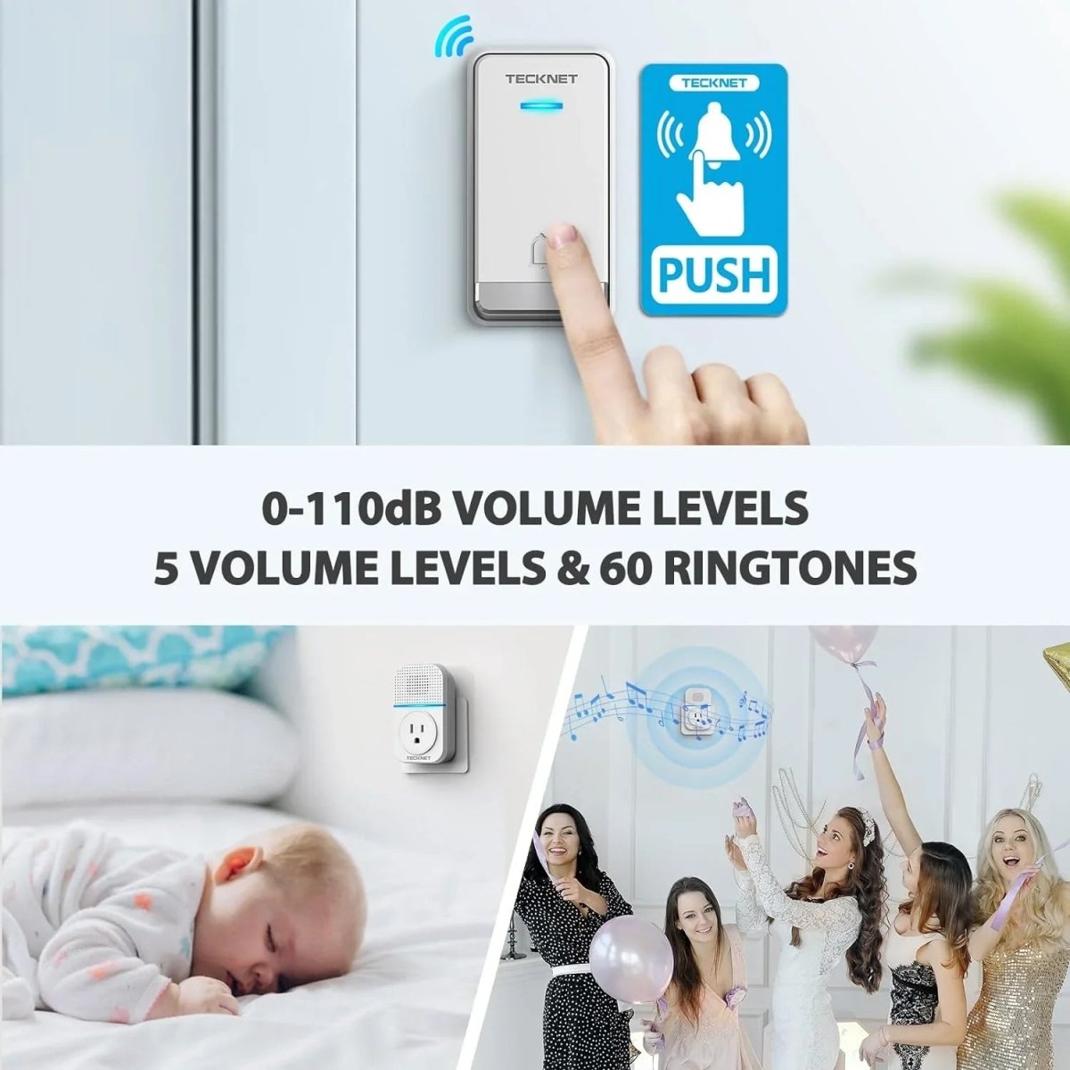 TECKNETTECKNET Wireless Self - Powered Doorbell with Extra Socket - [Color/Material] [Main Feature] for [Target Device/Scenario]