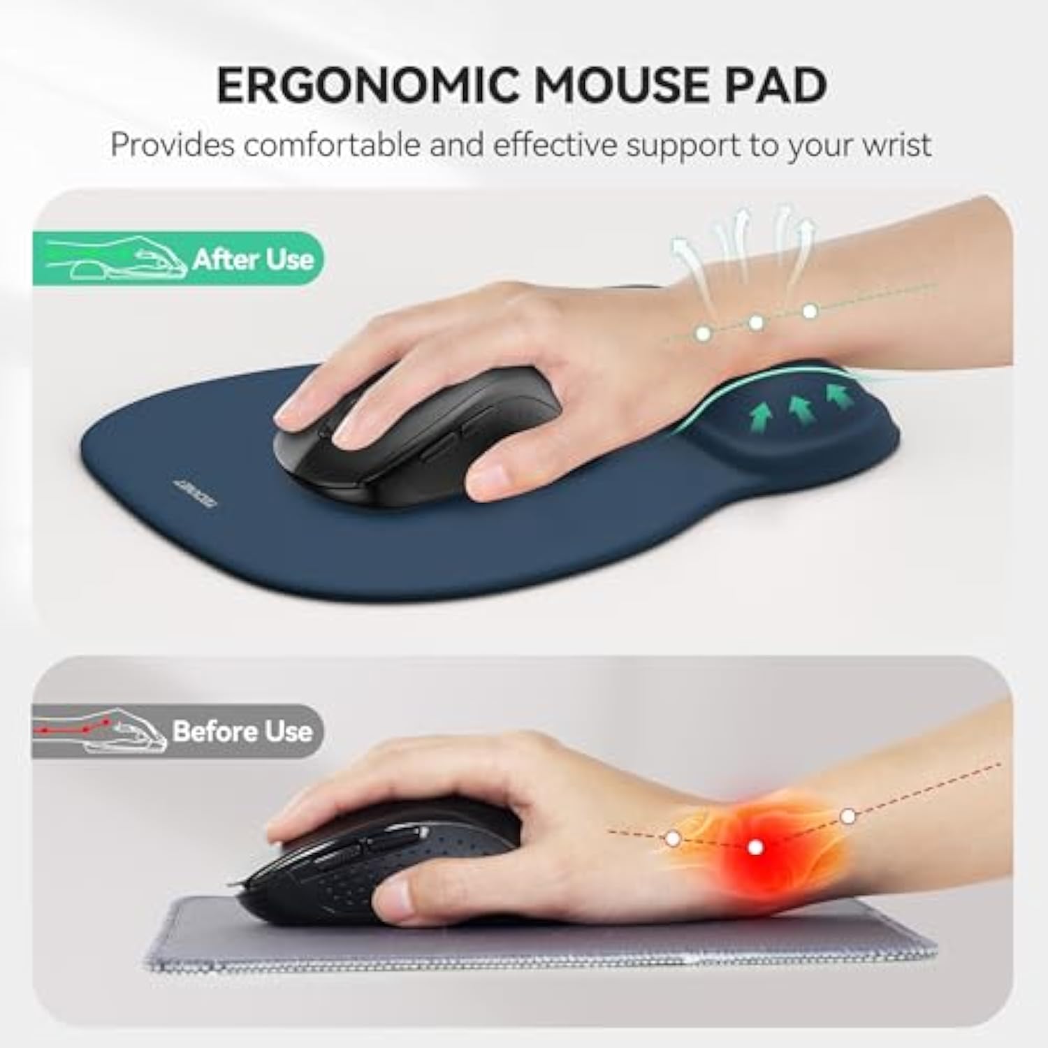 TECKNET Gel Mouse Pad with Wrist Rest, Ergonomic Office Mousepad with Wrist Support - Non-Slip & Smooth Surface Comfortable Desk Accessories Mat for Office, Gaming and Study