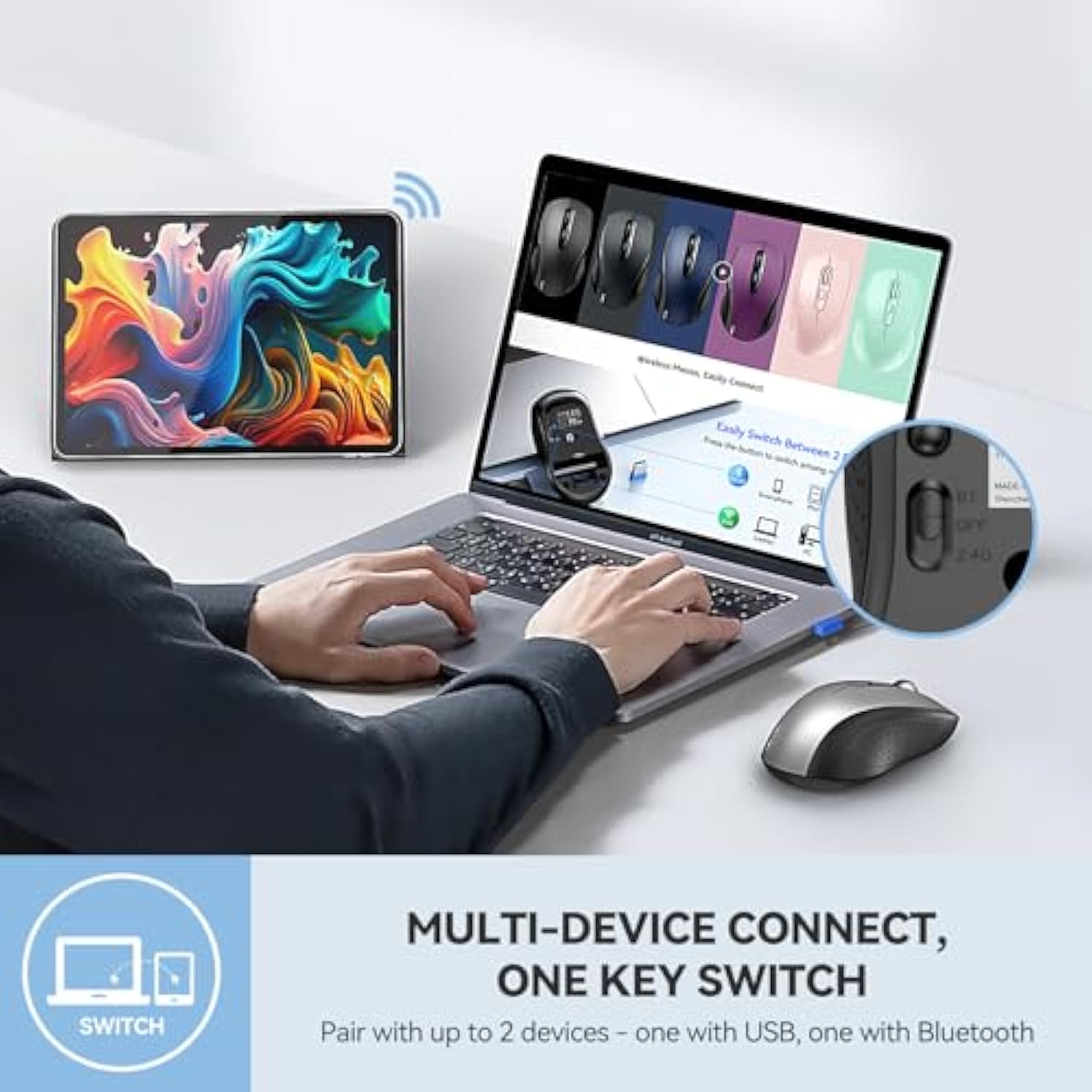 TECKNET Bluetooth Mouse, 4000DPI Wireless Mice for Laptop 2-in-1(BT 5.0/3.0+2.4Ghz) Computer Portable PC Mouse Wireless with USB Receiver for Mac