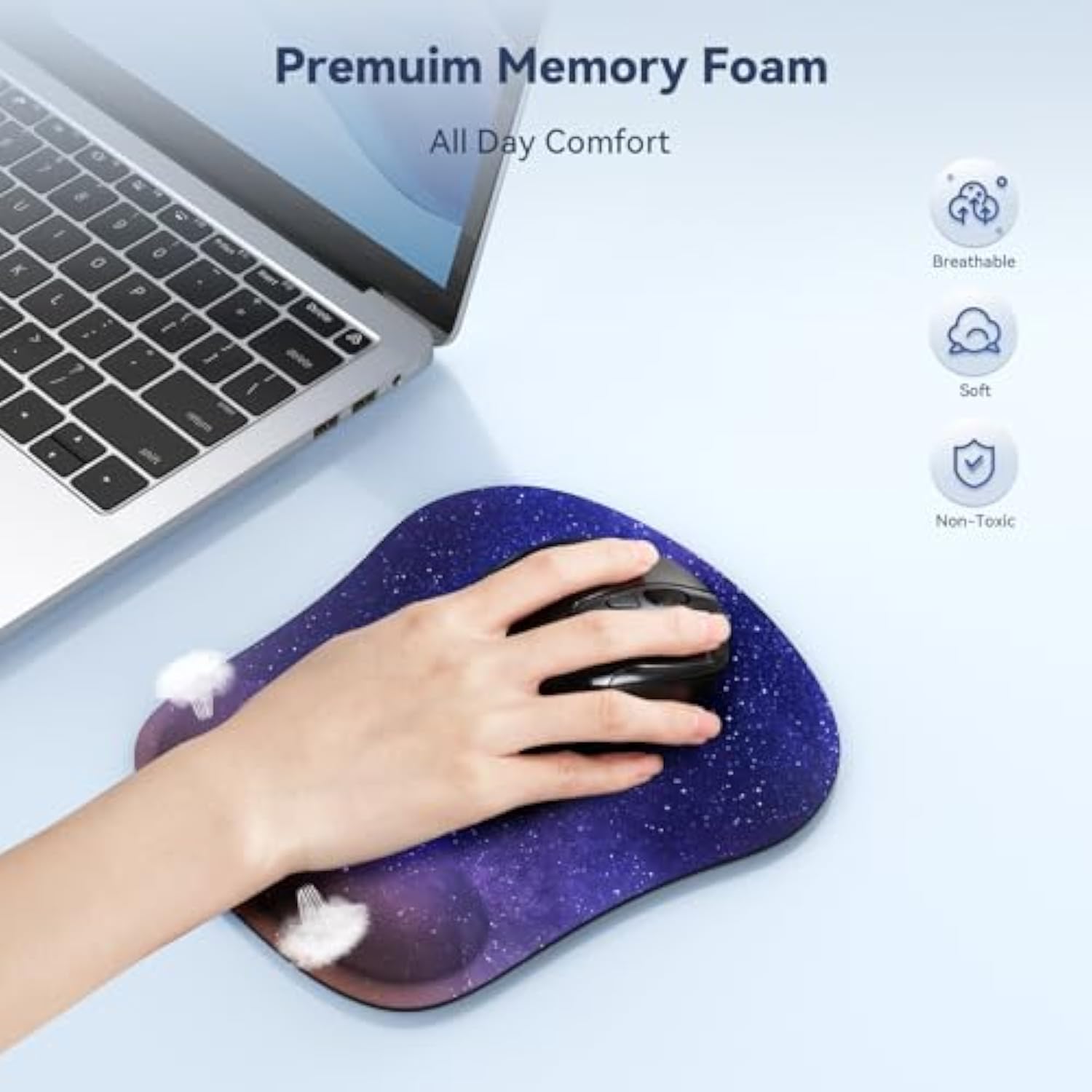 TECKNET Mouse Pad with Wrist Support, Ergonomic Gaming Mouse Pad Pain Relief, Portable Comfortable Mousepad for Computer, Laptop, Office, Home - Non-Slip Base, Waterproof Surface