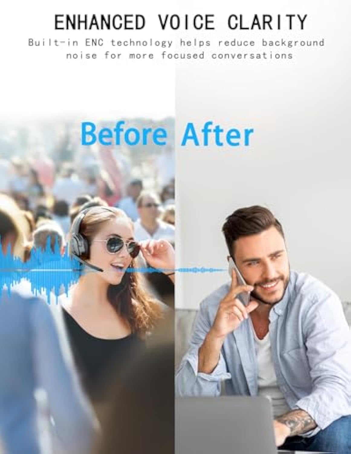 TECKNET Bluetooth Trucker Headset, Single and Dual Ear Wireless Headset with Mic for Work Noise Cancelling, 50Hrs 3 EQ Music Modes Trucker Bluetooth Headphones for PC, Drivers, Office, Call Center