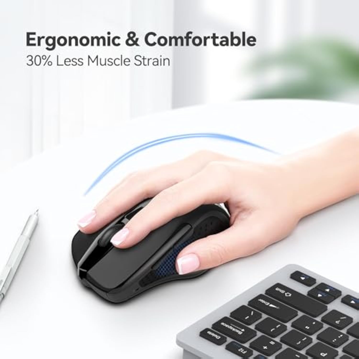 TECKNET Wireless Mouse, 2.4G Ergonomic Optical Mouse, Computer Mouse for Laptop, PC, Computer, Chromebook, Notebook, 6 Buttons, 24 Months Battery Life, 2600 DPI, 5 Adjustment Levels, for Small Hand