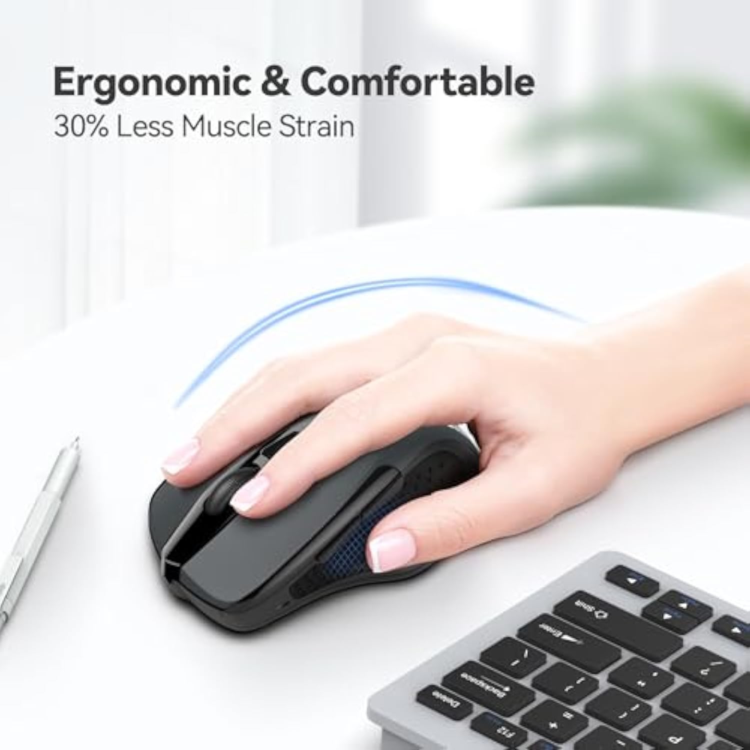 TECKNET Wireless Mouse, 2.4G Ergonomic Optical Mouse, Computer Mouse for Laptop, PC, Computer, Chromebook, Notebook, 6 Buttons, 24 Months Battery Life, 2600 DPI, 5 Adjustment Levels