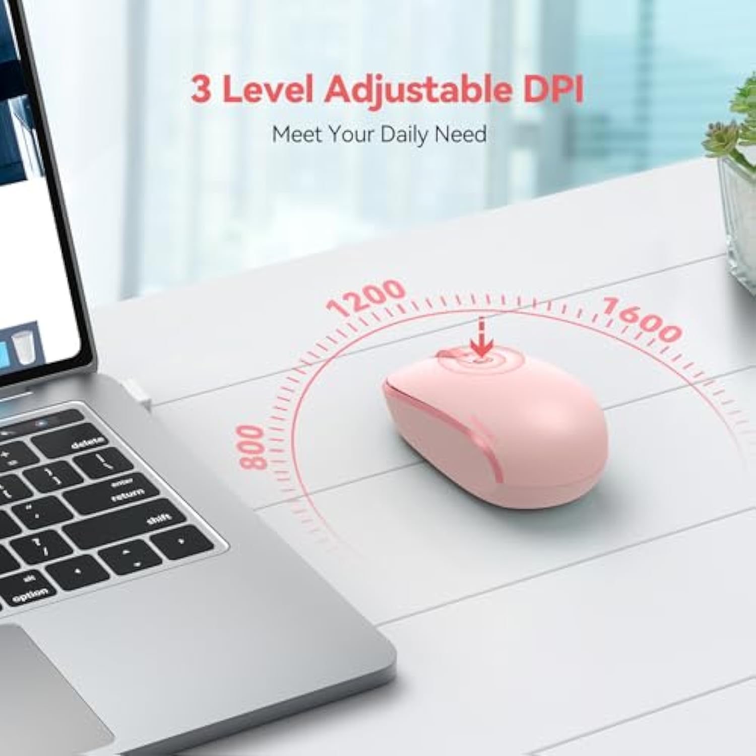 TECKNET Wireless Mouse, 2.4G Quiet Computer Mouse with USB Receiver, 4 Buttons Portable Cordless Mice for Chromebook, Laptop, PC, Mac, 800/1200/1600 DPI