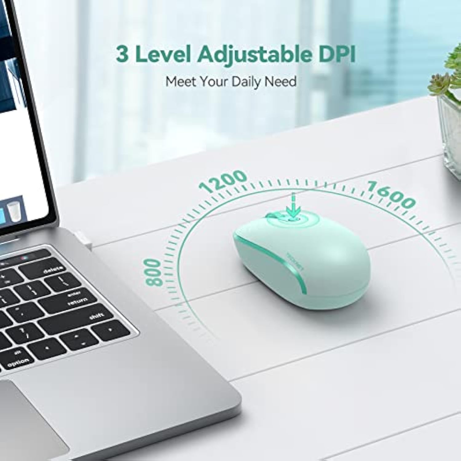 TECKNET Wireless Mouse for Laptop, 2.4G Quiet Computer Mouse with USB Receiver, 4 Buttons Portable Cordless Mice for Chromebook, Laptop, PC, Mac, 800/1200/1600 DPI