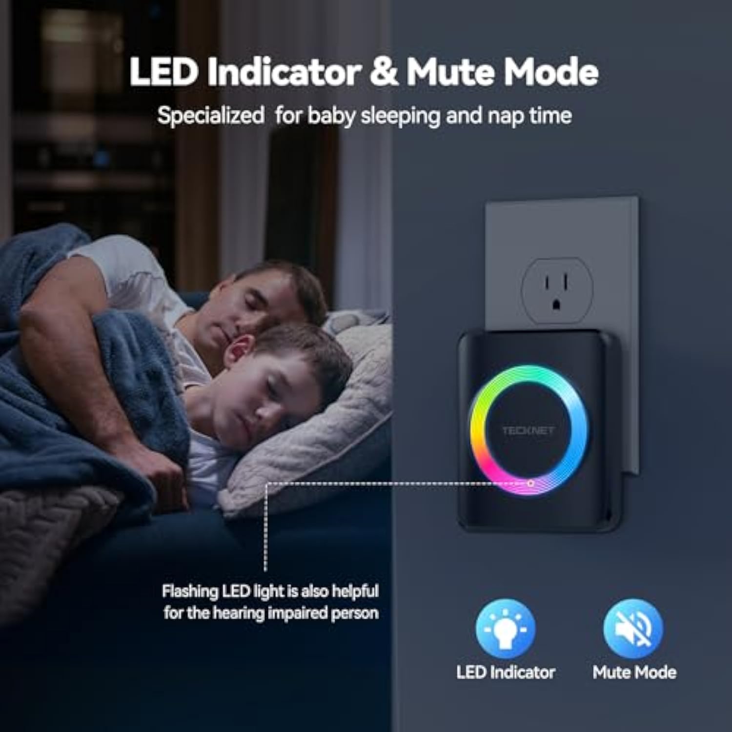 TECKNET Wireless Doorbells for Home, IP65 Waterproof 1,300Ft 120dB Door Bell Ringer Wireless for Classroom with 60 Chimes & 5 Volume Levels, LED Flash