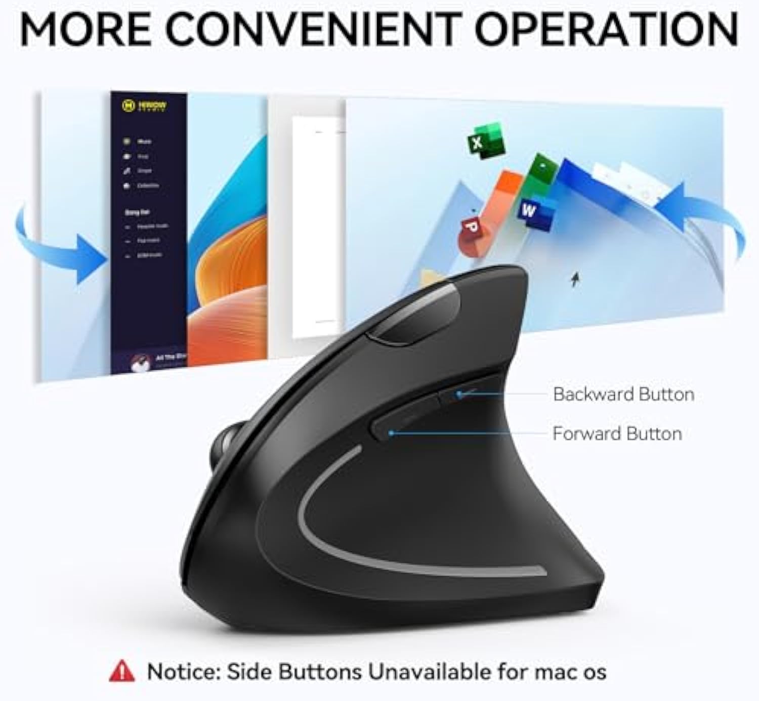 TECKNET Ergonomic Mouse, Wireless Bluetooth Vertical Mouse, 4800 DPI Optical Tracking, 6 Adjustable DPI, Quiet Clicks, 2.4GHz with USB A Receiver, 12 Months Battery, 6 Buttons, Wide Compatibility