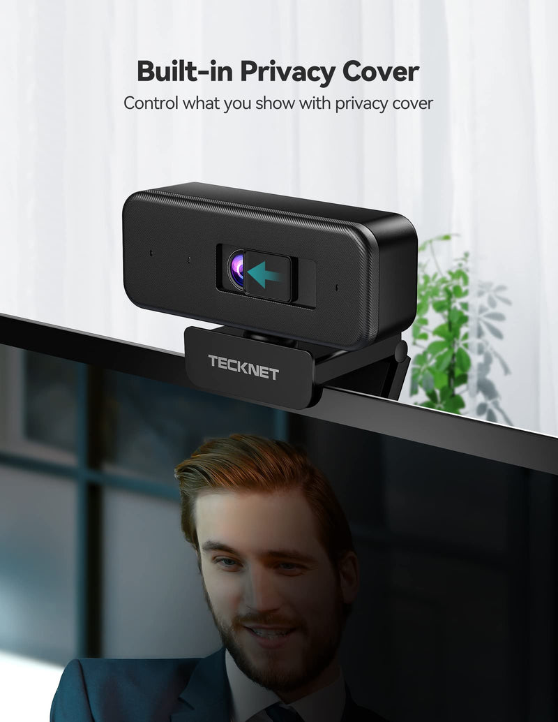 TECKNET 1080P Webcam with Microphone & Privacy Cover