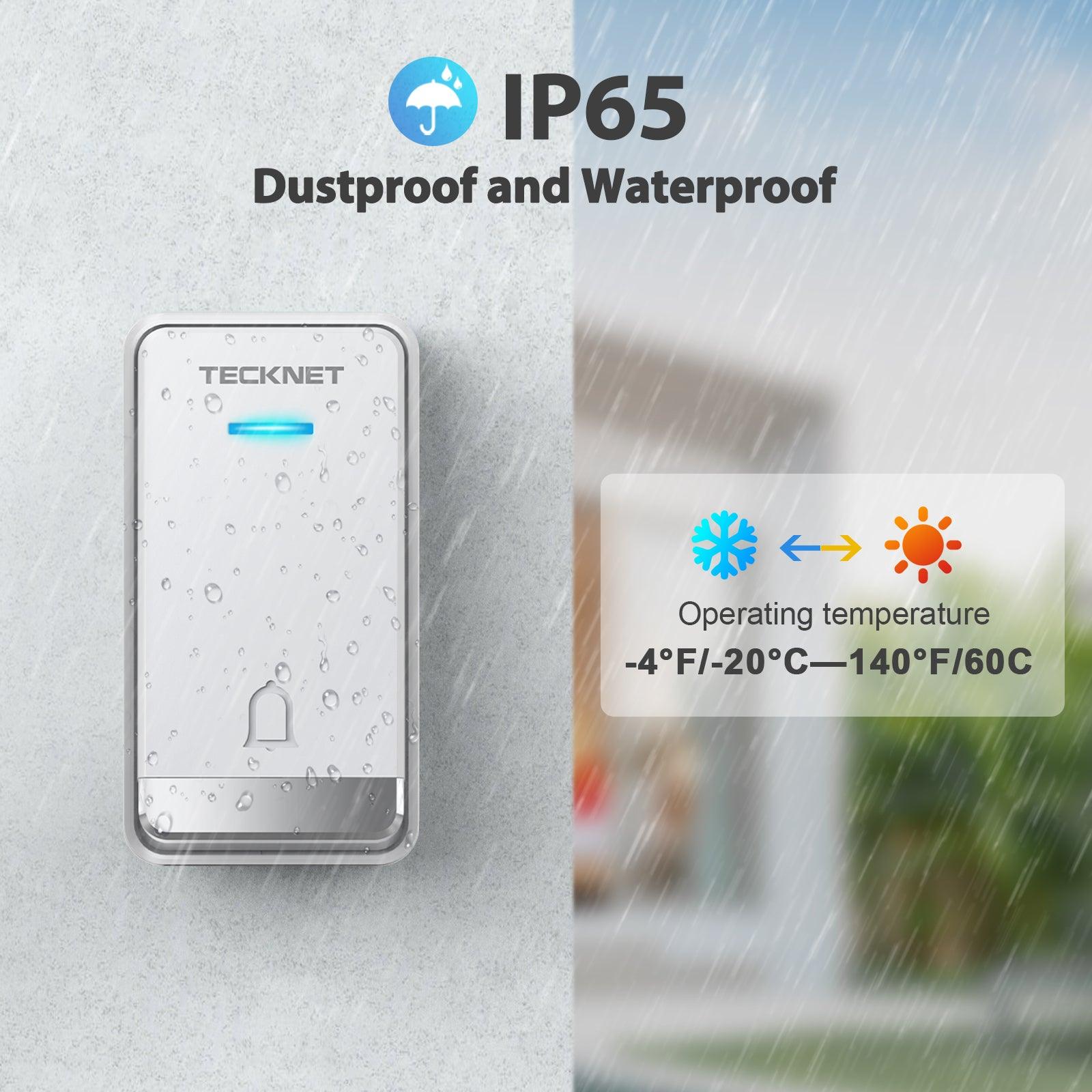 TECKNET Self-Powered Wireless Doorbell, Waterproof Door Chime Kit - TECKNET