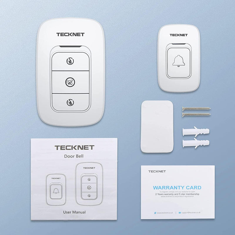 TECKNET Wireless Doorbell，Waterproof Door Bell Chime Kit with 1300 Fee