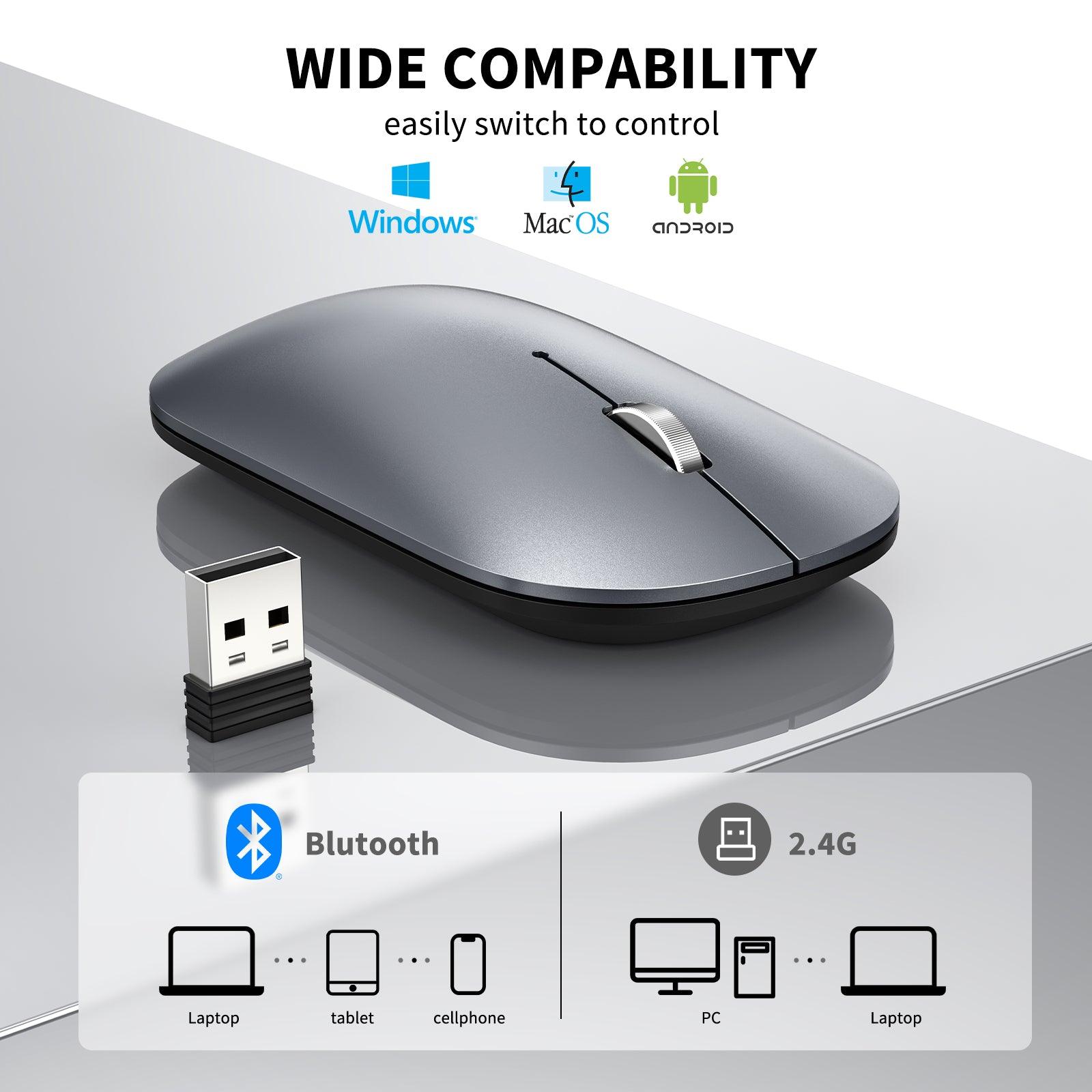 TECKNET Bluetooth Mouse, Slim Silent Rechargeable Wireless Mouse Bluetooth 5.0/3.0 2.4G Portable Optical Cordless Mice - TECKNET