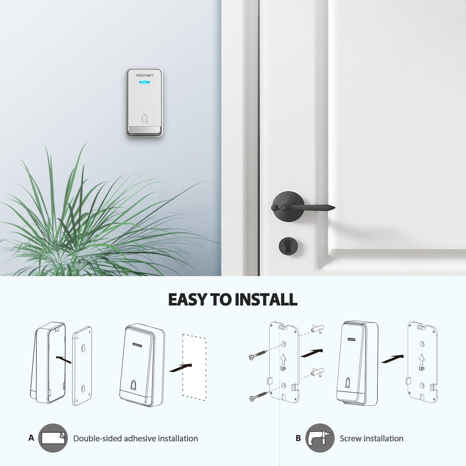 TECKNET Self-Powered Wireless Doorbell, Waterproof Door Chime Kit - TECKNET