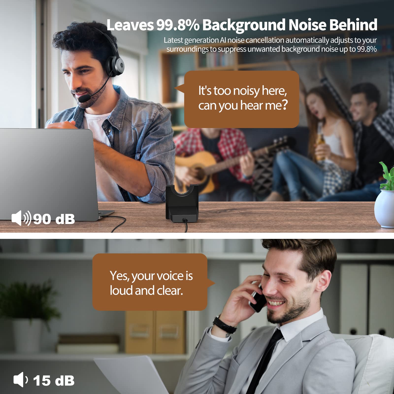 TECKNET Wireless Headset W/ Pogo Charging Dock