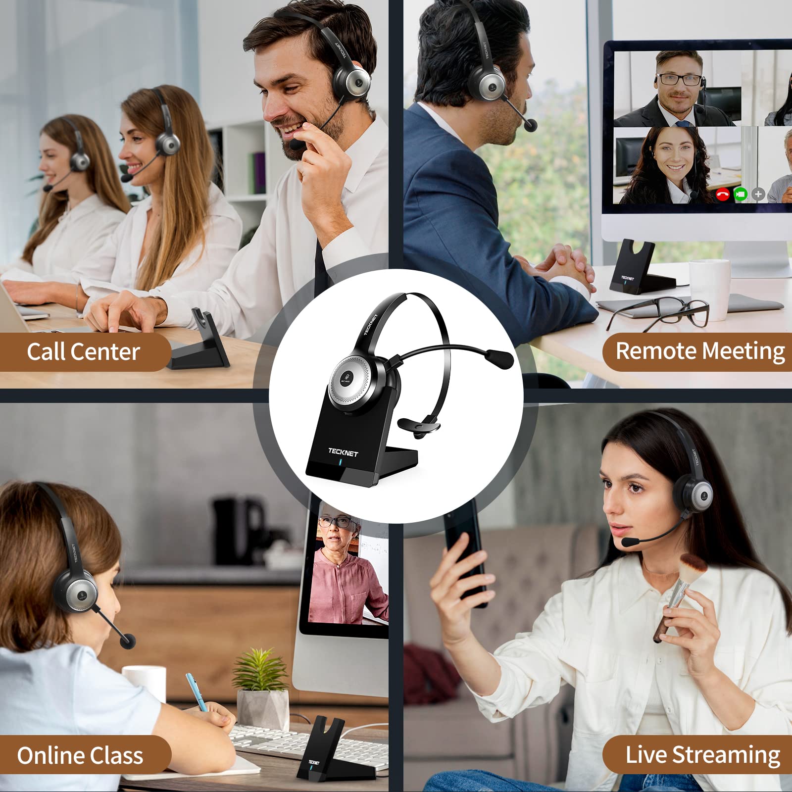 TECKNET Wireless Headset W/ Pogo Charging Dock
