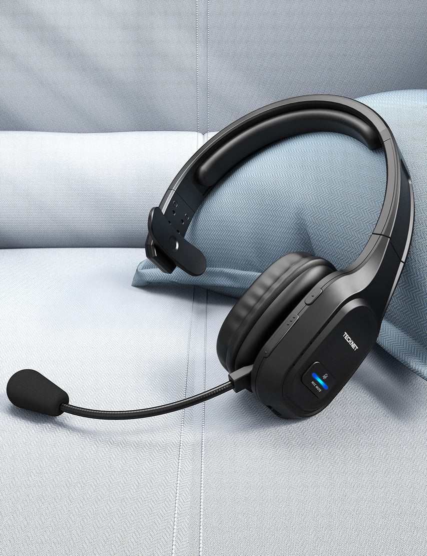 TECKNET Trucker Bluetooth Headset with Microphone Noise Canceling Wireless On Ear Headphones