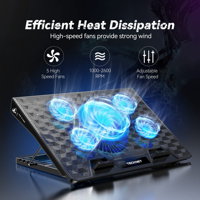 TECKNET Laptop Cooling Pad, Laptop Cooler with 5 Cooling Fans