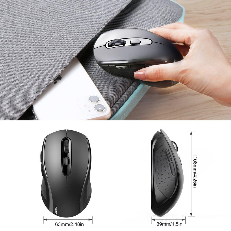 TECKNET Wireless Mouse, BT5.0/3.0 2.4GHz Rechargeable Mouse with USB  Receiver, 4000DPI Slim Silent Computer Portable Bluetooth Mouse for
