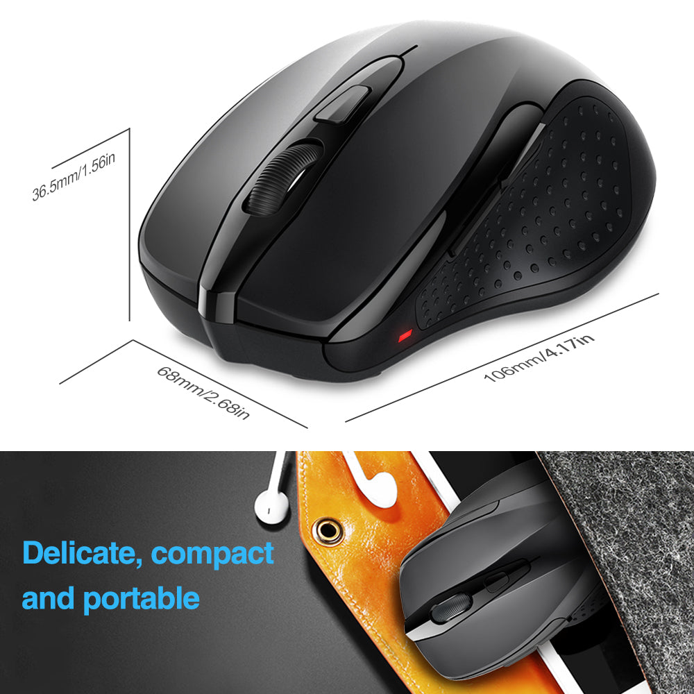 TECKNET Wireless Mouse, 2.4G Ergonomic Optical Mouse 2600 DPI, 5 Adjustment Levels
