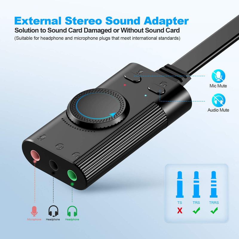 TechRise External Sound Card USB to Audio Jack Adapter Volume Con