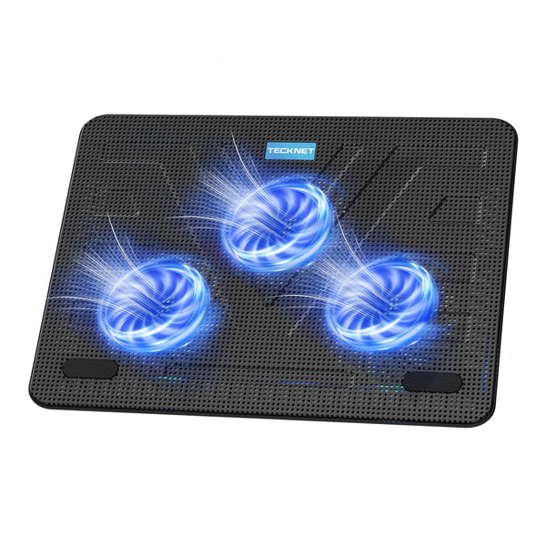 TECKNET Laptop Cooling Pad with 3 Blue LED Fans, Fits 12-17 Inches - TECKNET