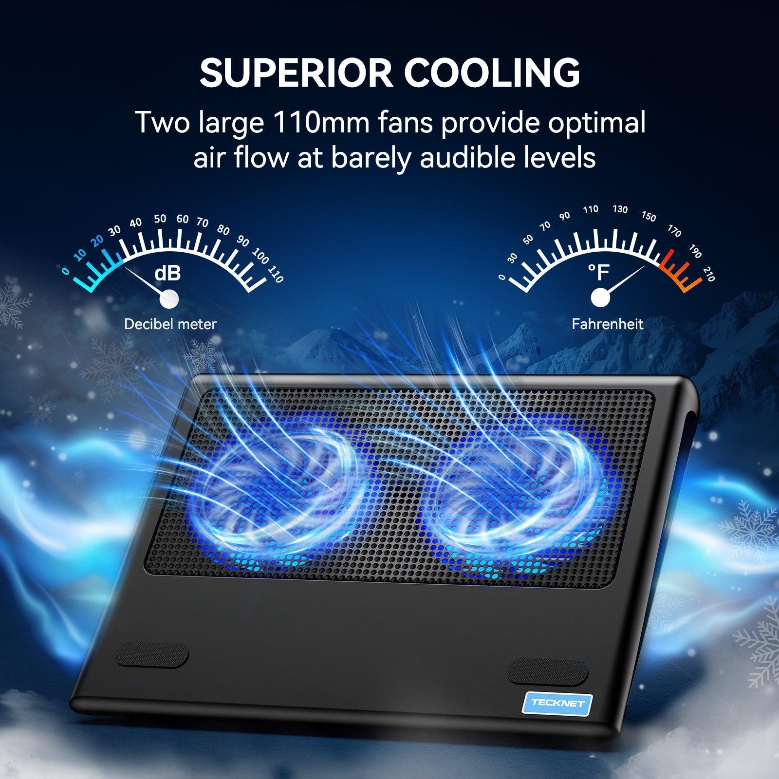 TECKNET Laptop Cooling Pad, Cooler Cooling Pad Stand with 2 USB Powered Fans, Fits 12-16 Inches - TECKNET