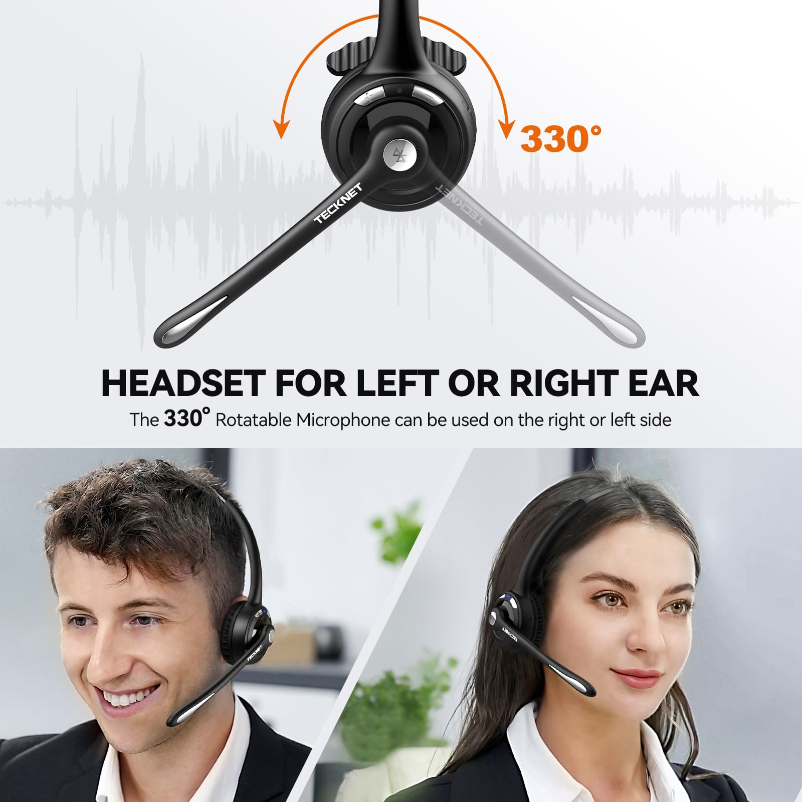 TECKNET Lightweight Wireless Headset With Mic