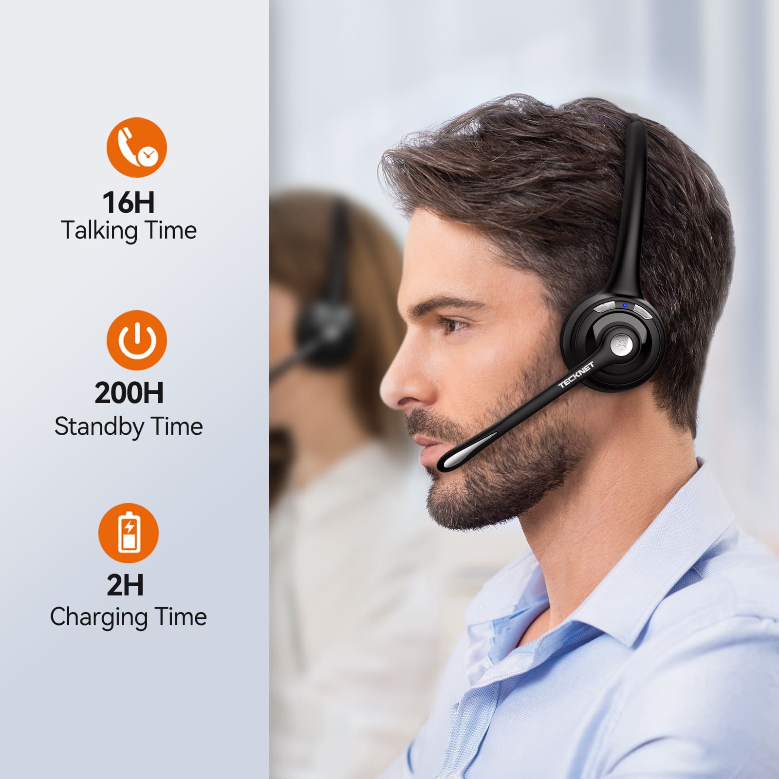 TECKNET Lightweight Wireless Headset With Mic