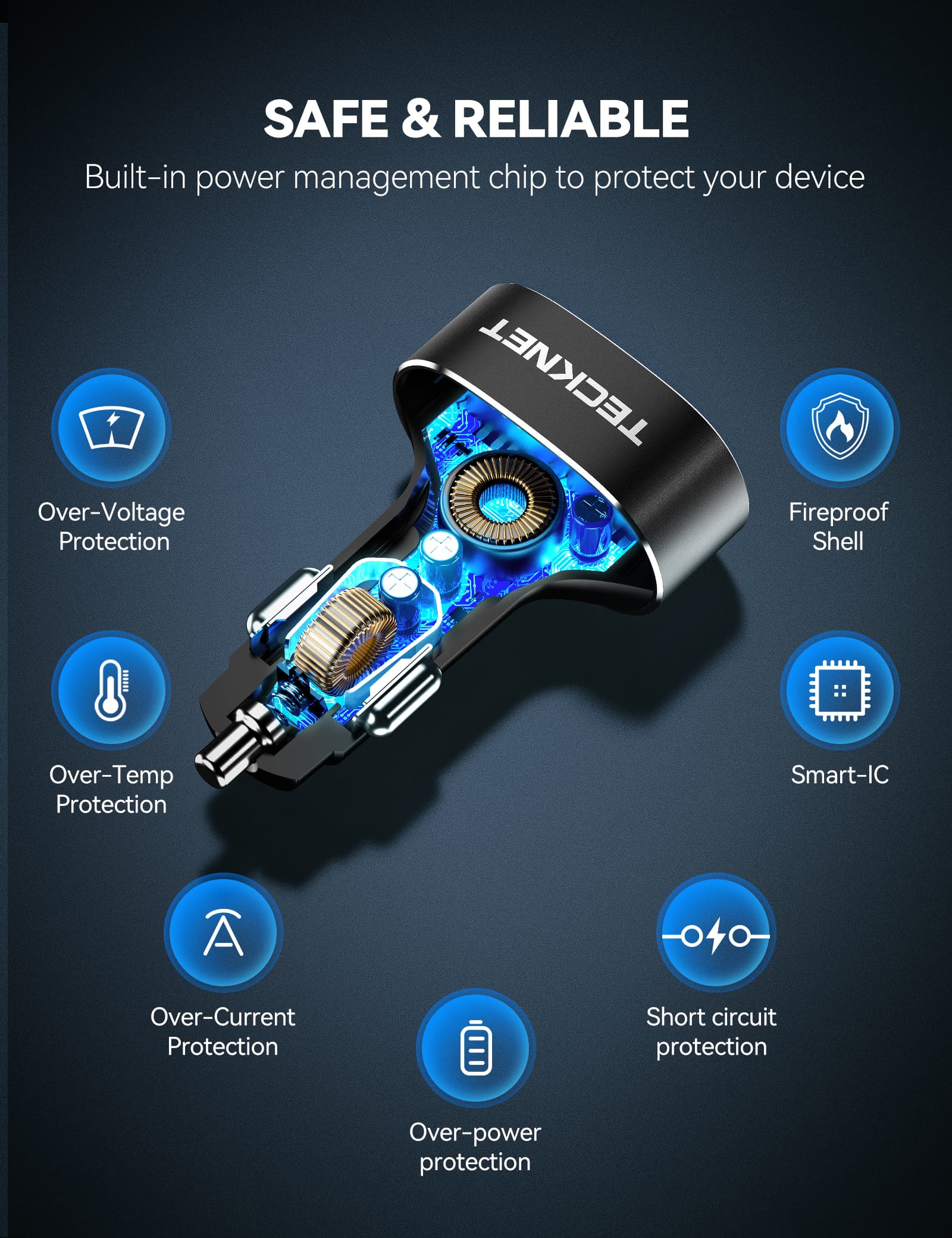 TECKNET 4-Port USB 54W Car Charger